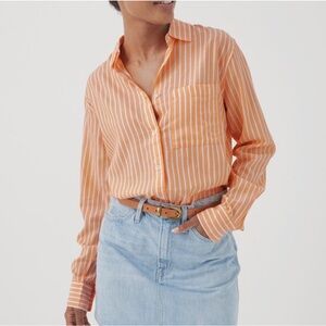 PACT Orange and White Organic Cotton Stripe Long Sleeve Button Down Shirt XXL